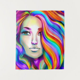 Tapiz Mujer retro moderna con pelo de arco iris