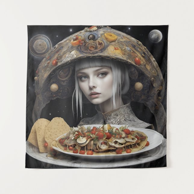 Tapiz Mujer Rubia En Planeta Taco Fantasía (Anverso)