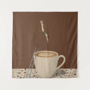 Tapiz Mujer Surrealista Saltando a una Taza de Café