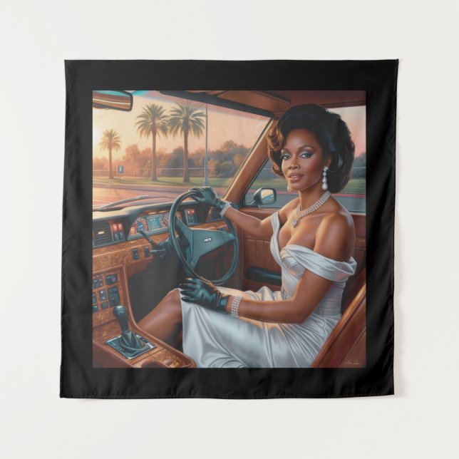 Tapiz Mujeres elegantes en coches clásicos (Anverso)