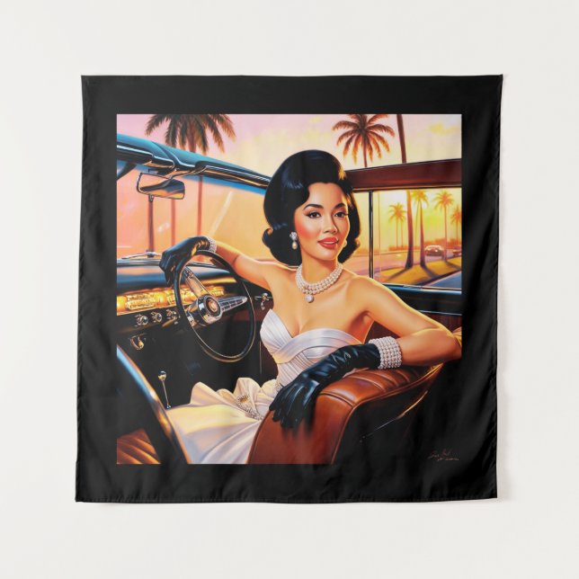 Tapiz Mujeres elegantes en coches clásicos (Anverso)