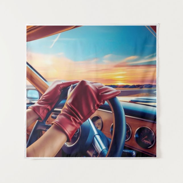 Tapiz Mujeres elegantes en coches clásicos (Anverso)