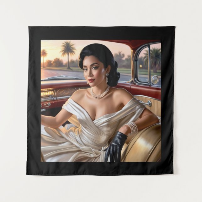 Tapiz Mujeres elegantes en coches clásicos (Anverso)