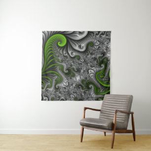 Tapiz Mundo de fantasía verde y gris arte abstracto frac