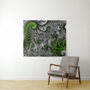 Tapiz Mundo de fantasía verde y gris arte abstracto frac