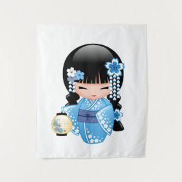 Tapiz Muñeca Kokeshi de Invierno - Geisha con Kimono Azu