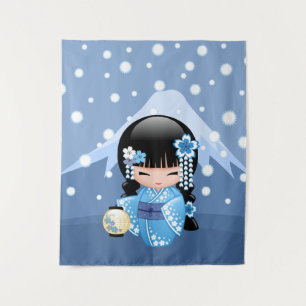 Tapiz Muñeca Kokeshi de Invierno - Geisha Niña de Montañ