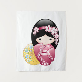 Tapiz Muñeca Kokeshi de primavera - Chica Geisha japonés