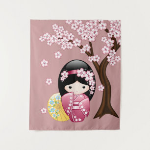 Tapiz Muñeca Kokeshi de primavera - Chica Geisha japonés