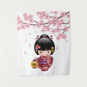 Tapiz Muñeca Kokeshi de Sakura - Chica Geisha Japonesa A