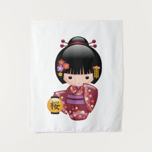 Tapiz Muñeca Kokeshi de Sakura - Chica Geisha Japonesa A