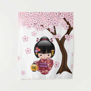 Tapiz Muñeca Kokeshi de Sakura - Chica Geisha Japonesa A