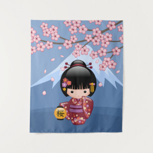 Tapiz Muñeca Kokeshi de Sakura - Chica Geisha Japonesa A