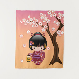 Tapiz Muñeca Kokeshi de Sakura - Muchacha Geisha en Melo