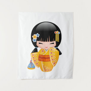 Tapiz Muñeca Kokeshi de Verano - Geisha con Kimono Amari