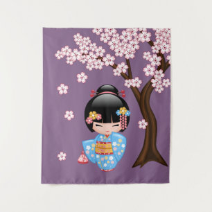 Tapiz Muñeca Maiko Kokeshi - Niña Geisha de Kimono Azul