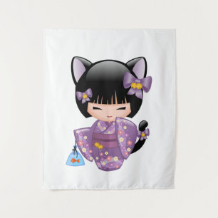 Tapiz Muñeca Neko Kokeshi - Chica Geisha con Orejas de G