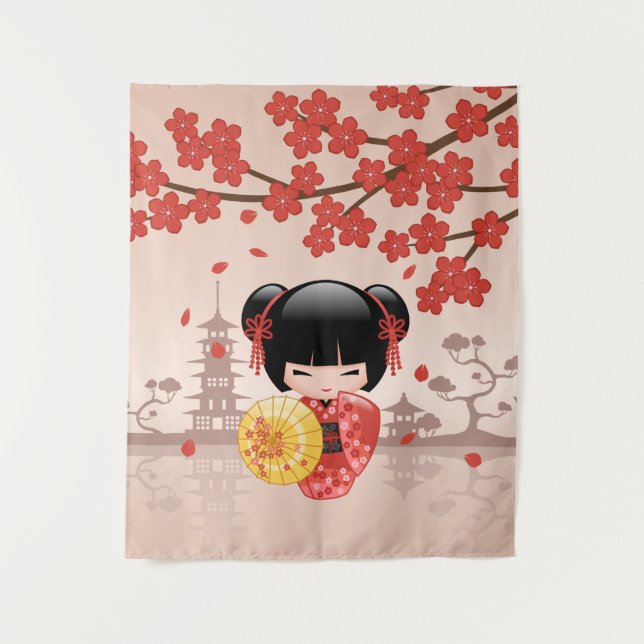 Tapiz Muñeca Roja Sakura Kokeshi - Geisha Japonesa Adora (Anverso)