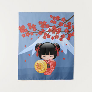 Tapiz Muñeca Roja Sakura Kokeshi - Geisha Japonesa Linda