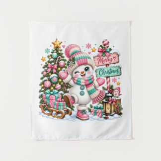 Tapiz Muñeco de Nieve de Navidad Rosa Lindo