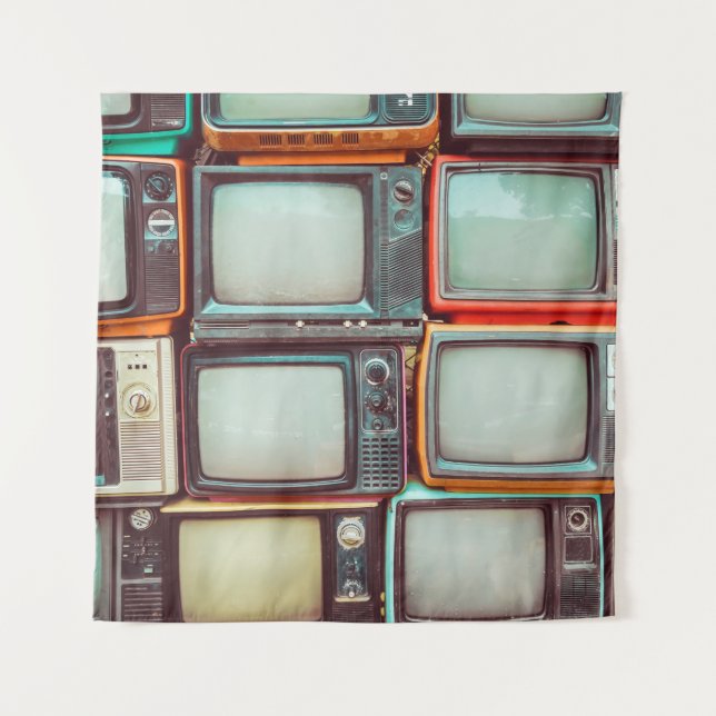Tapiz Muro de la televisión retro colorida (Anverso)