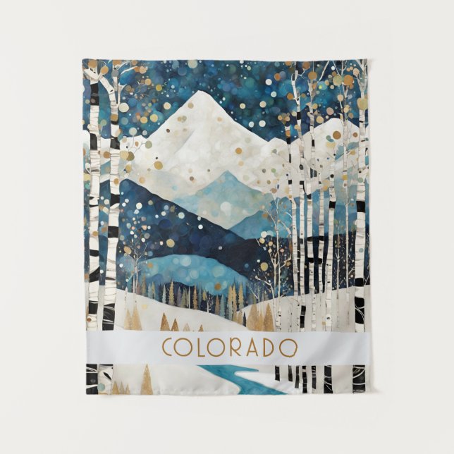 Tapiz Muro natural moderno de la montaña azul (Anverso)