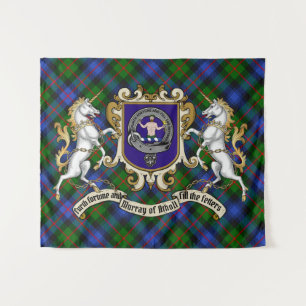 Tapiz Murray of Atholl Clan Badge & Unicorns w/Tartán  