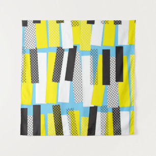 Tapiz Música de jazz, patrón geométrico azul amarillo.