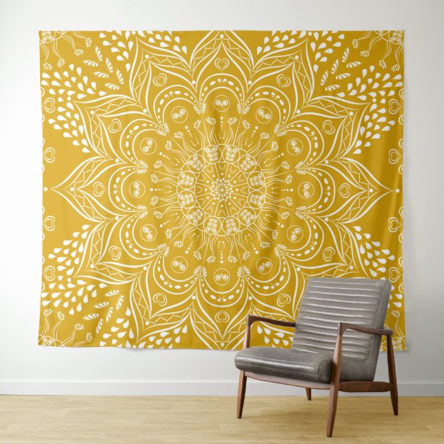 Tapiz Mustard Yellow Boho Mandala (In situ (horizontal))