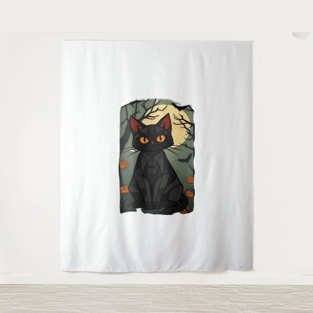 Tapiz Mystical Halloween Black Cat Art - Spookly Feline  (Anverso)