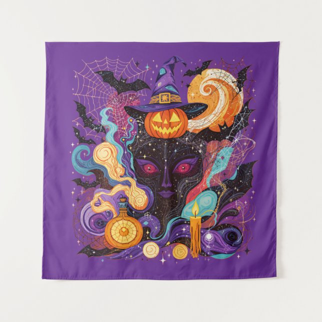 Tapiz Mystical Halloween Witch and Pumpkin (Anverso)