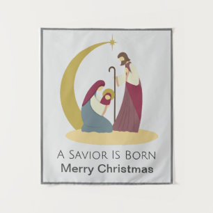 Tapiz Nace un Salvador Oro Feliz Navidad Natividad