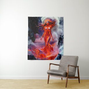 Tapiz "Nacido del Inferno" - Retrato de mujer volcánica