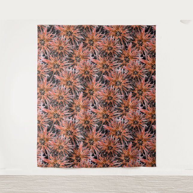 Tapiz Naranja acuarela y flores marrones. (Anverso)