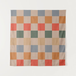Tapiz Naranja azul beige Brown Checkered Gingham Pattern