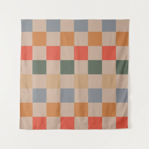 Tapiz Naranja azul beige Brown Checkered Gingham Pattern