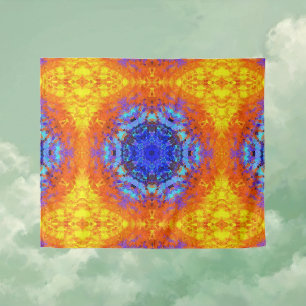 Tapiz Naranja azul Mandala digital y amarillo