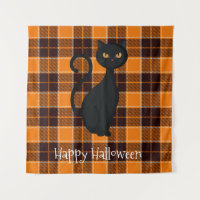 Naranja Black Tartan Plaid Black Cat Halloween
