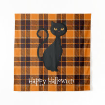 Naranja Black Tartan Plaid Black Cat Halloween
