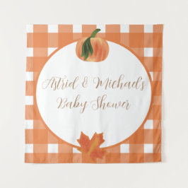 Tapiz Naranja de calabaza Gingham Fall Baby Shower