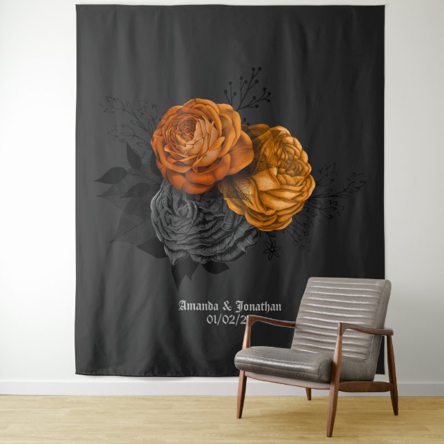Tapiz Naranja de moda y Boda gótico negro (In situ)