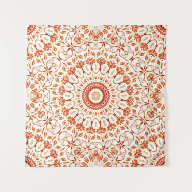 Tapiz Naranja Floral Mandala (Anverso)