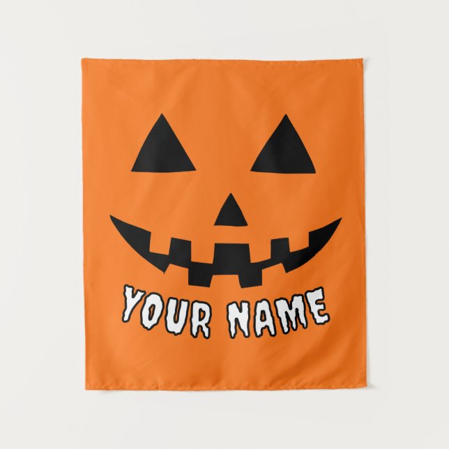 Tapiz Naranja personalizado Calabaza Halloween su nombre (Anverso)