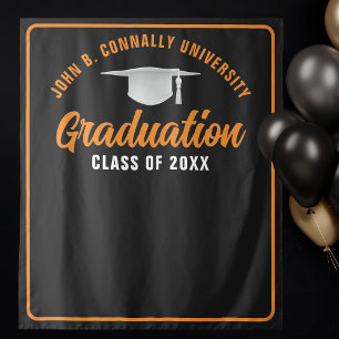Tapiz Naranja Personalizado Negro Graduación de grupo Fo