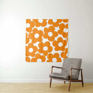 Tapiz Naranja Retro Daisies #1 #decoración #arte