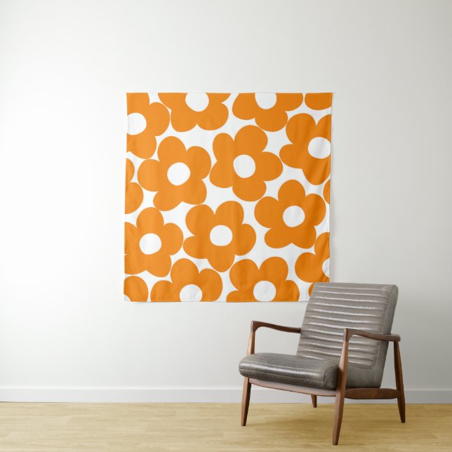 Tapiz Naranja Retro Daisies #1 #decoración #arte (In situ)