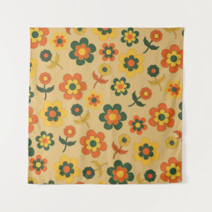 Tapiz Naranja retro vintage patrón de flor de los años 7