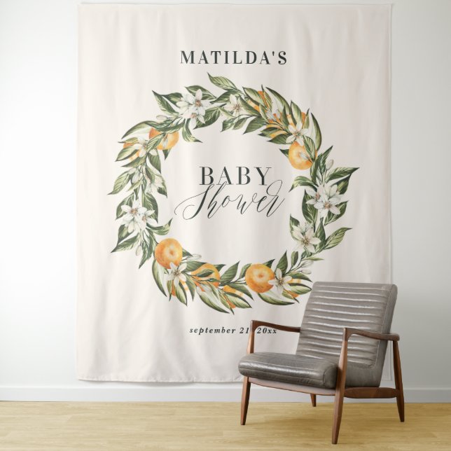 Tapiz Naranja rústico cítrico botánico fiesta de ducha d (In situ)