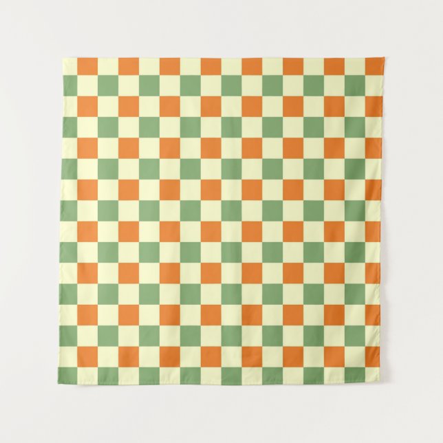 Tapiz Naranja Verde Brown Checkered Gingham Pattern (Anverso)