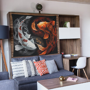 Tapiz Naranja Y Blanco Afortunado Koi Pescado Arte Japon